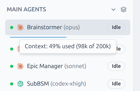 Tooltip showing context usage: 49% used (98k of 200k)